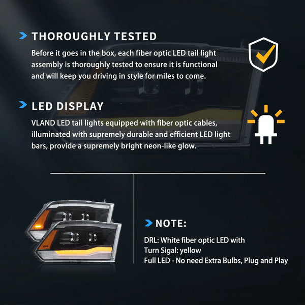 VLAND Pair 09-18 Dodge Ram 1500 2500 3500 LED DRL Halo Projector Headlights LHD