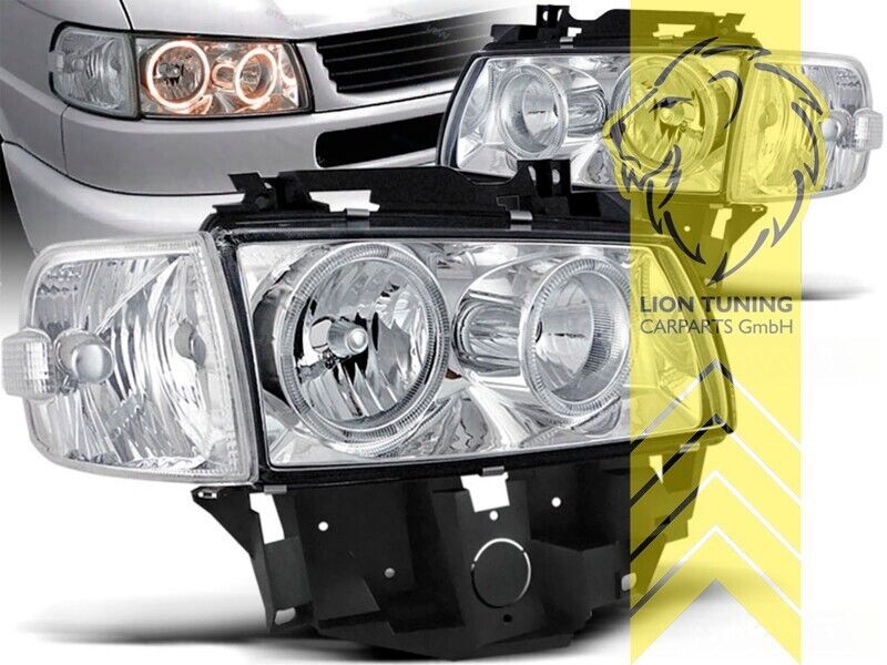 LT Pair LED DRL Halo Lightbar Headlights VW T4 Bus Multivan Caravelle chrome LHD