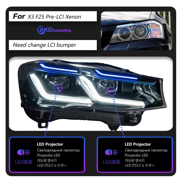 TYPY Pair LED DRL Lightbar Headlights Hid H7 X4 F26 LCI BMW X3 F25 10-17 LHD RHD