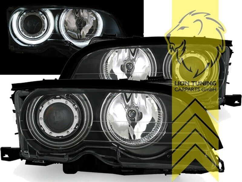 LT LED DRL Halo CCFL H1 Headlights BMW E46 Coupe Cabrio black 99-03 LHD