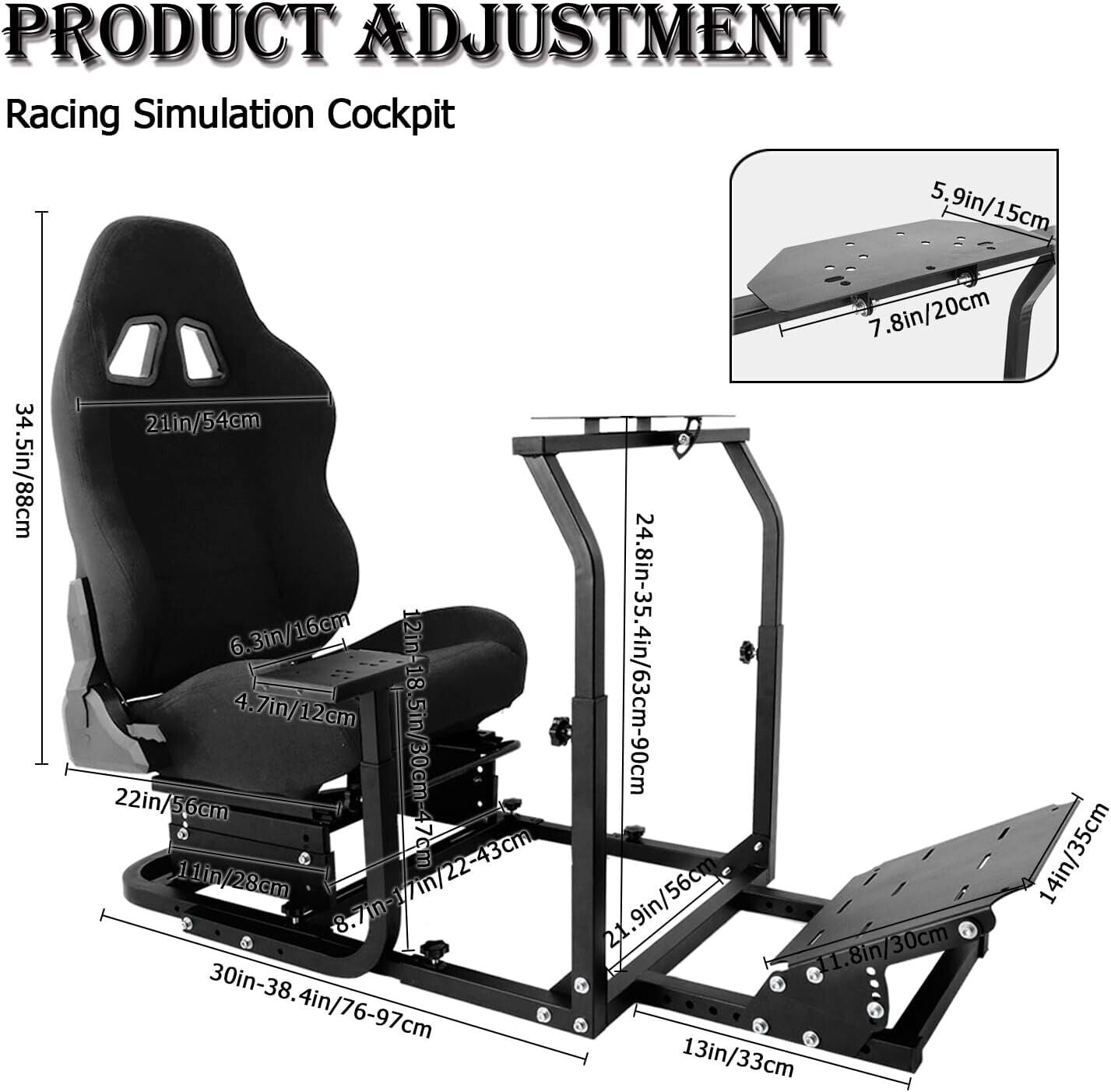 MNR Driving Game Sim Racing Frame Rig + Seat for Wheel Pedals Xbox PS PC