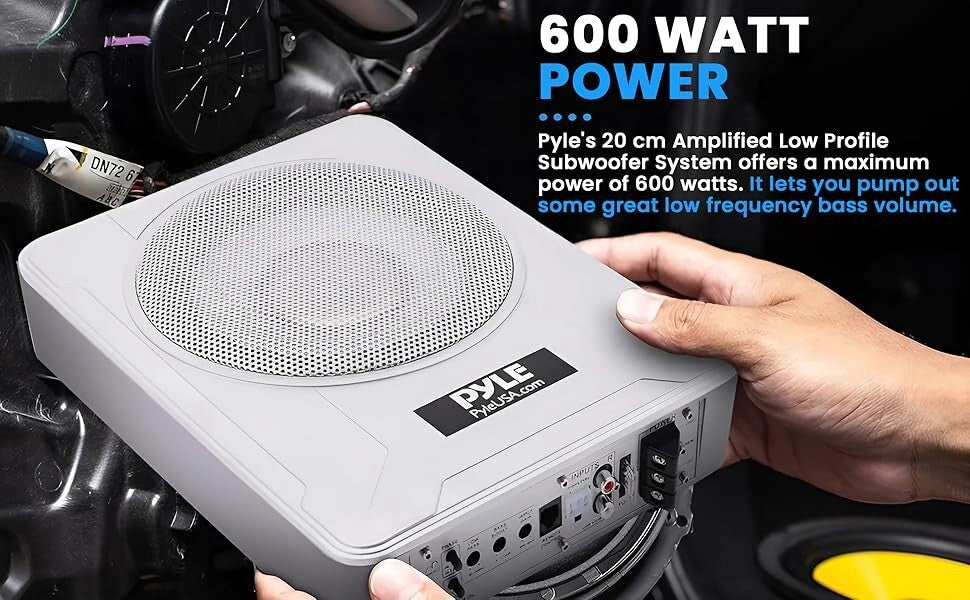 8 Inch Low Profile Amplified Subwoofer 600 Watt Compact Enclosed Under Seat
