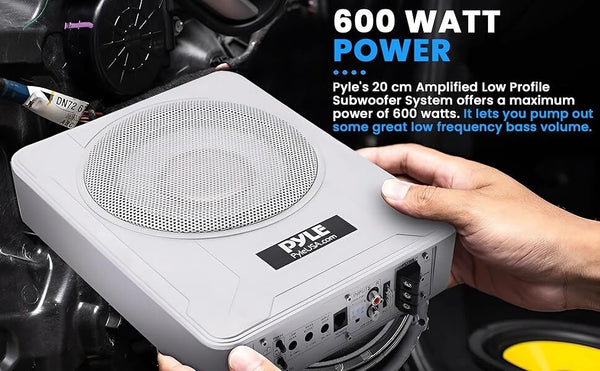 8 Inch Low Profile Amplified Subwoofer 600 Watt Compact Enclosed Under Seat