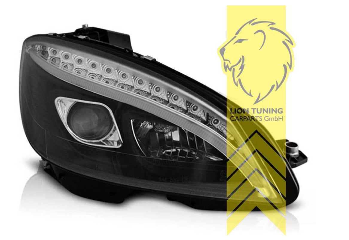 LT Pair LED DRL Lightbar Halo Headlights Mercedes W204 S204 C-Class black LHD