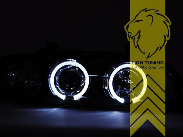 LT Pair LED DRL Halo Ring Eye Headlights BMW E39 95-00 Sedan Touring black LHD