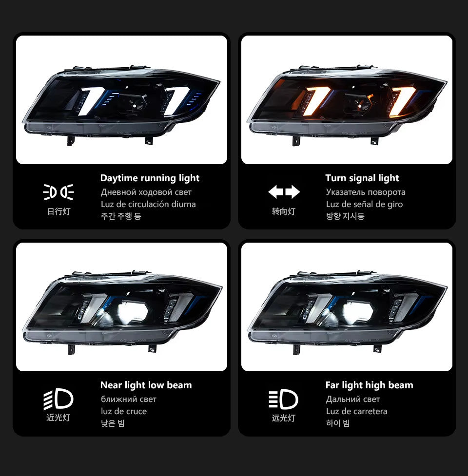 AKD Pair BMW E90 05-12 LED DRL Dynamic Lightbar Headlights LHD