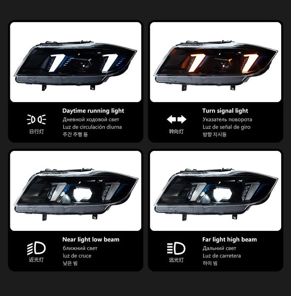 AKD Pair BMW E90 05-12 LED DRL Dynamic Lightbar Headlights LHD