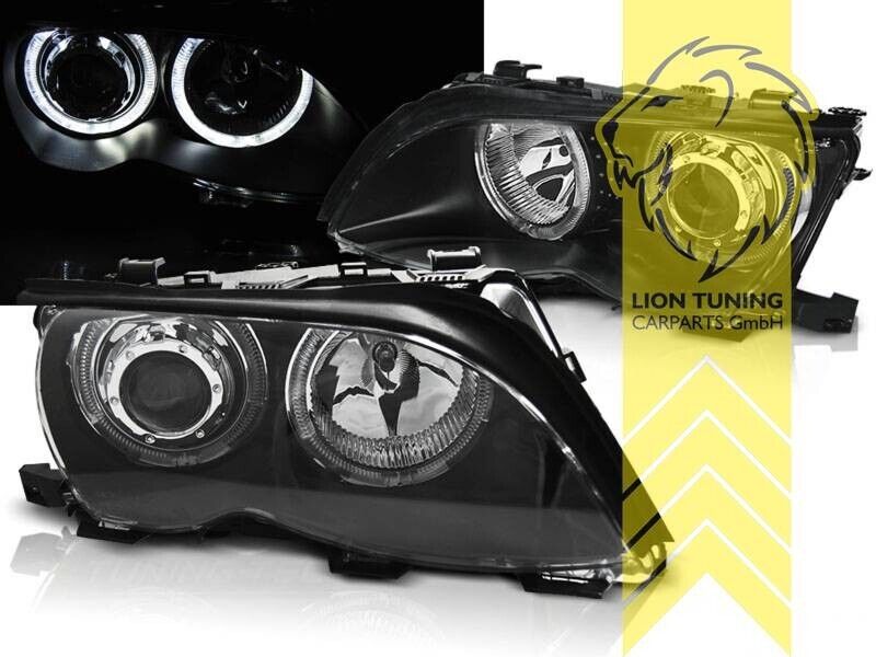 LT Pair LED DRL Halo Ring Headlights BMW E46 Saloon Touring 01-05 H7 black LHD