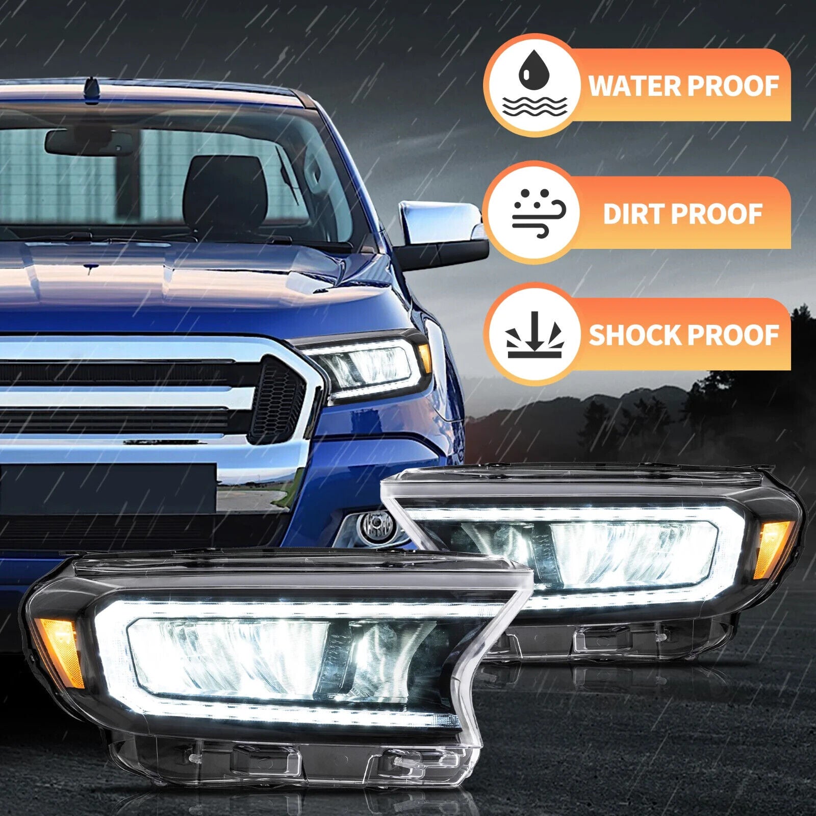 VLAND Ford Ranger T6 Raptor Wildtrak 19-22 LED DRL Lightbar Headlights FITS US