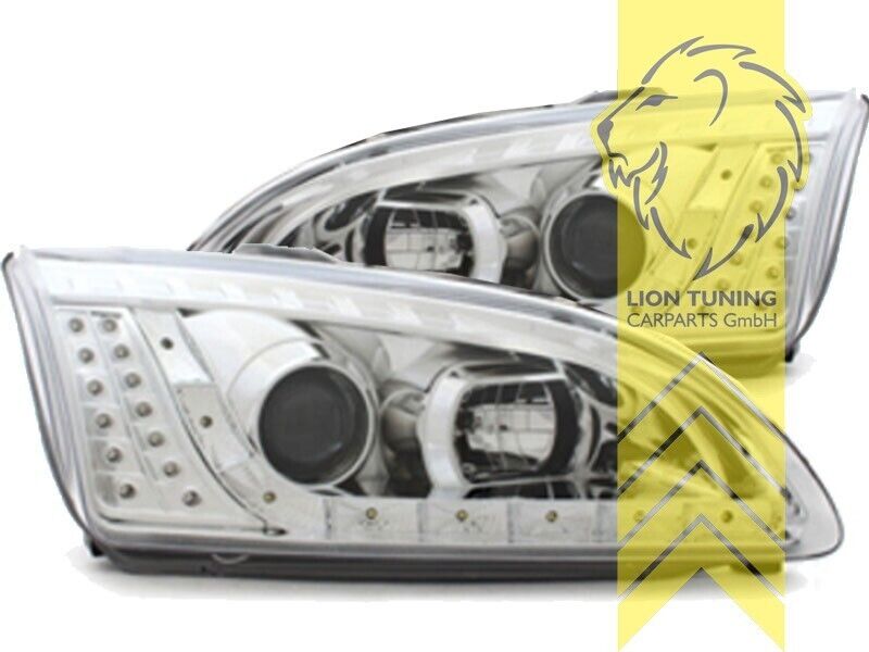 LT LED DRL Angel Eye Projector Headlights Ford Focus 2 MK2 04-08 Chrome LHD