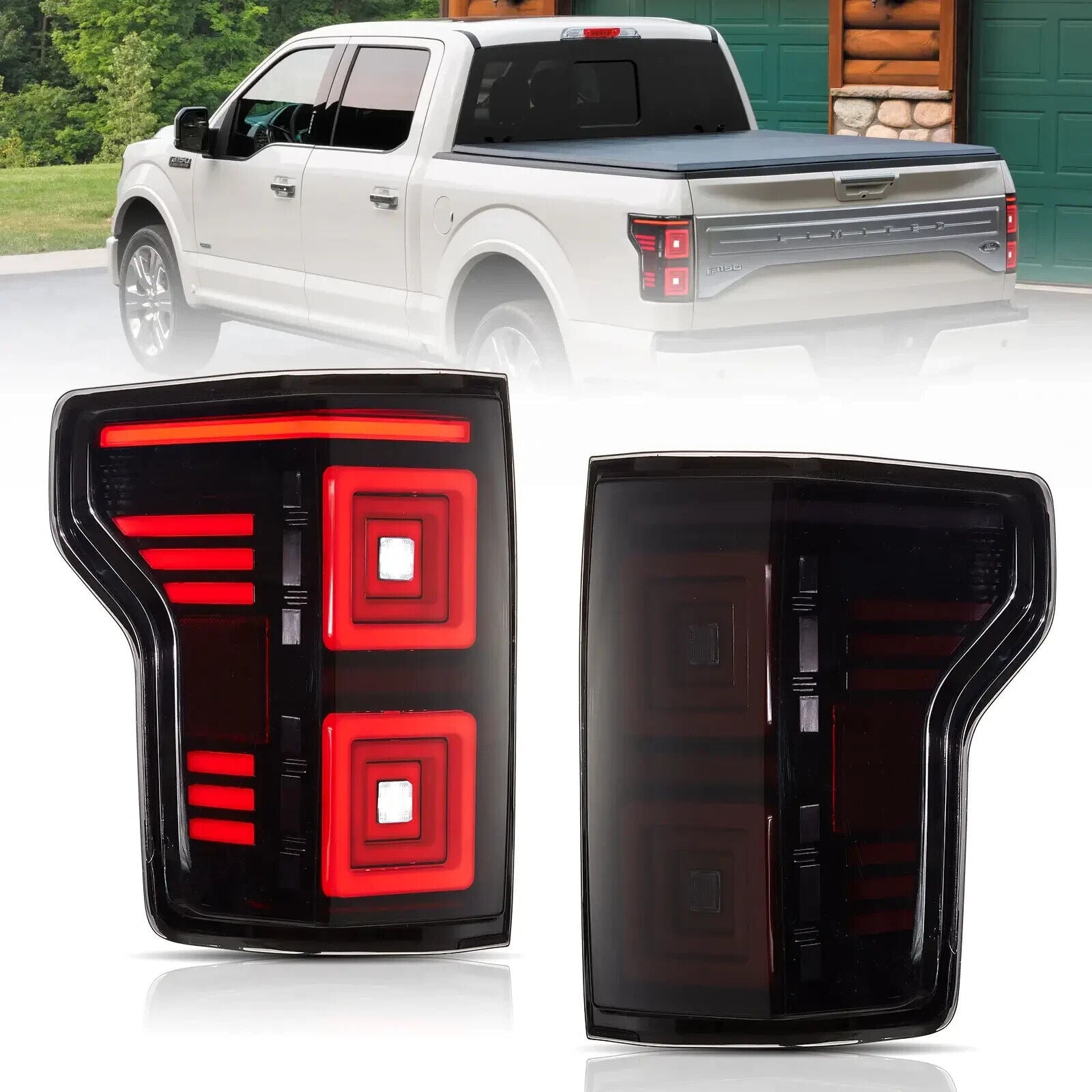 VLAND LED Tail Lamps Rear Lights 15-20 Ford F150 13th Gen P552 DYNAMIC Smoke