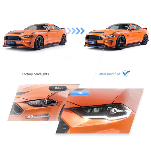 VLAND EU Pair Ford Mustang 6 18-22 LED DRL Lightbar Halo Headlights LHD