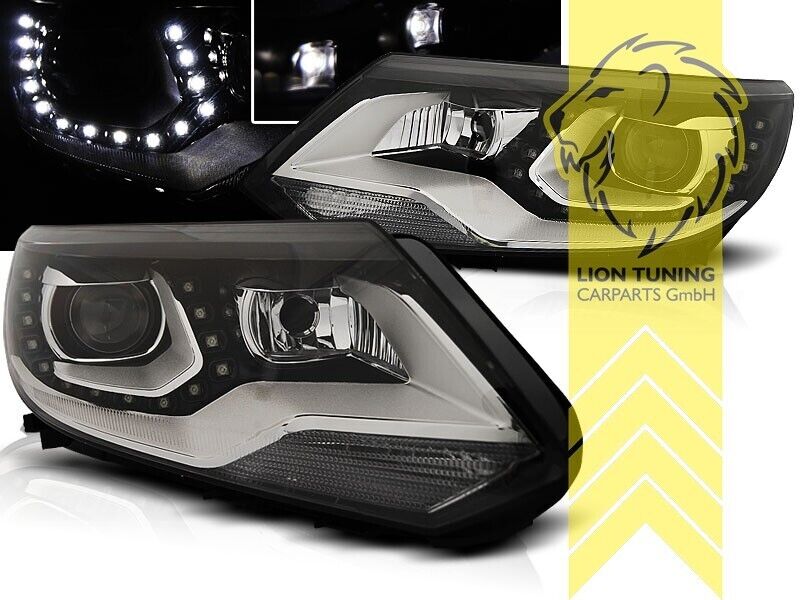 LT LED DRL Lightbar Halo Projector Headlights VW Tiguan 5N 11-16 Black LHD