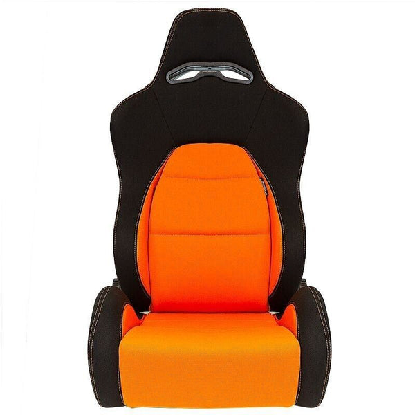 x2 Autostyle Black & ORANGE Sports Car Bucket Seats TEXTILE +slides