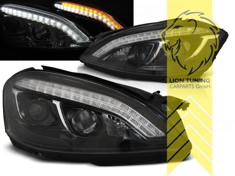 LT Pair Halogen LED DRL Halo Eye Headlights Mercedes W221 S-Kl 05-09 black LHD