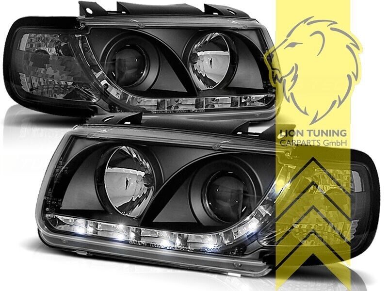 LT Pair LED DRL Halo Lightbar Headlights VW Polo 6N 6N1 64-99 black LHD