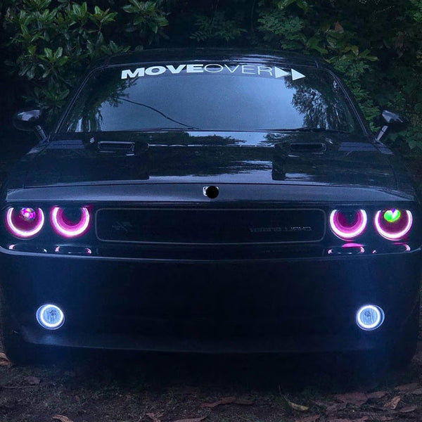 VLAND EU Pair Dodge Challenger 08-14 LED DRL RGB Colour Halo Headlights LHD