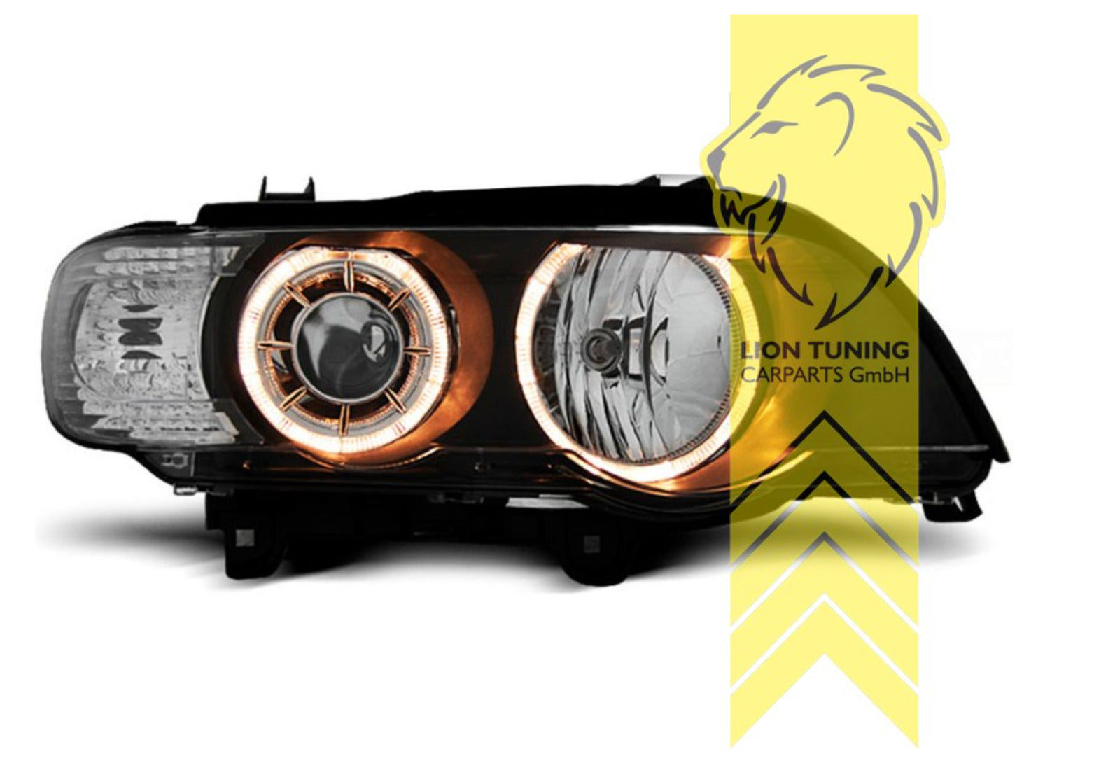 LT Pair LED DRL Halo Ring Eye Headlights BMW X5 E53 BLACK XENON LHD