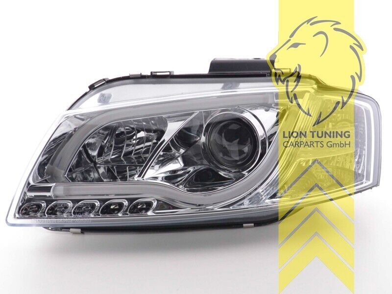 LT Pair LED DRL Lightbar Halo Headlights Audi A3 8P 8PA 03-08 Chrome H1 / H1 LHD