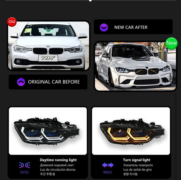 TYPY Pair 15-18 BMW 3 Series F30 LED DRL Dynamic Headlights OE Halogen Xenon LED