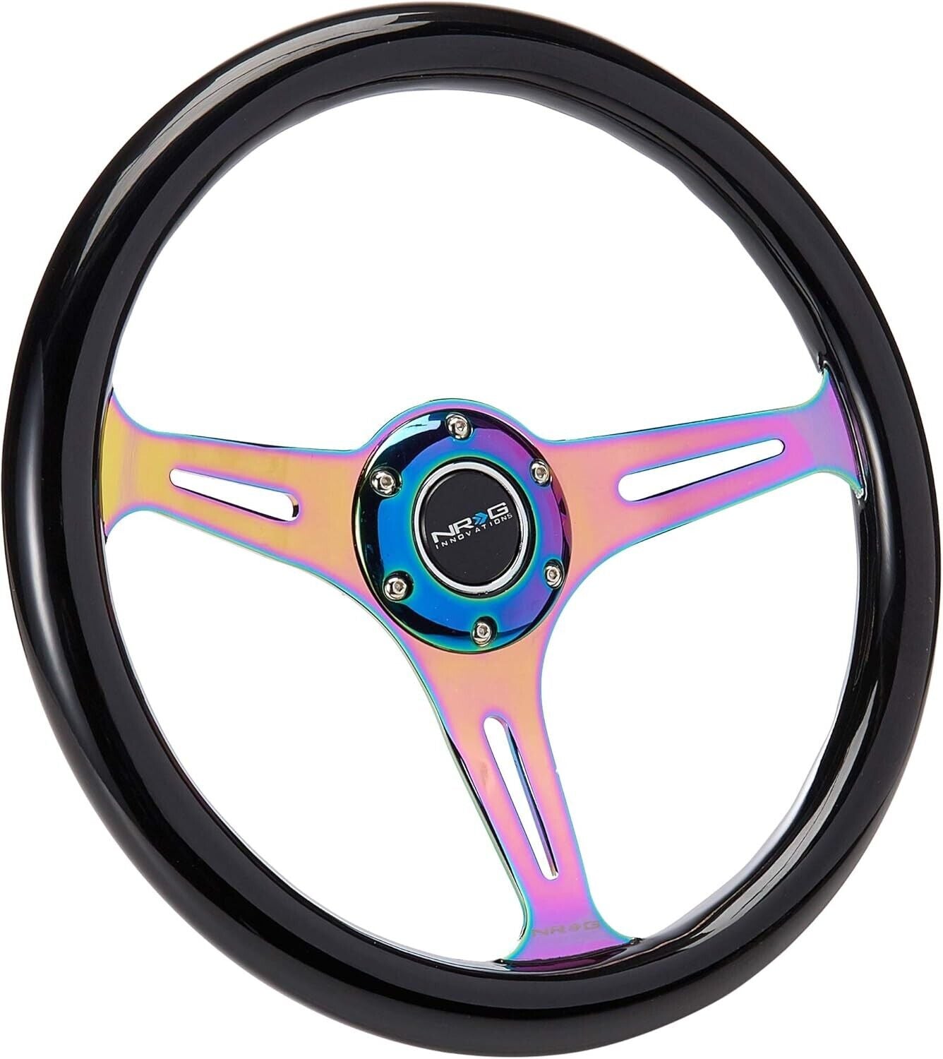 NRG Innovations Uni 350mm Leather Steering WHEEL Car Neochrome Black Wood Grain