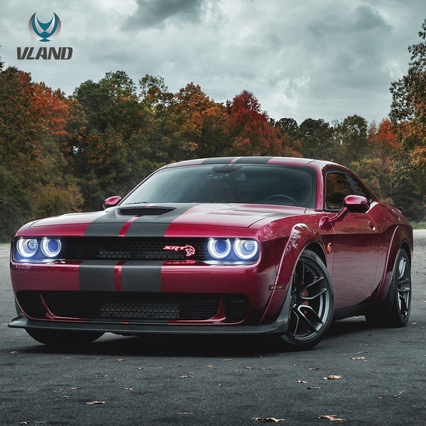 VLAND 15-24 Dodge Challenger Facelift RGB Dual Halo Beam Projector LED DRL Headlights LHD