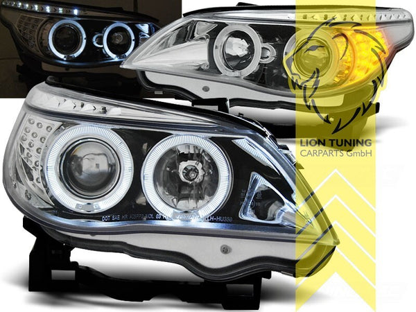 LT LED DRL Halo Lightbar Headlights BMW E60 Sedan E61 Touring 03-07 chrome LHD