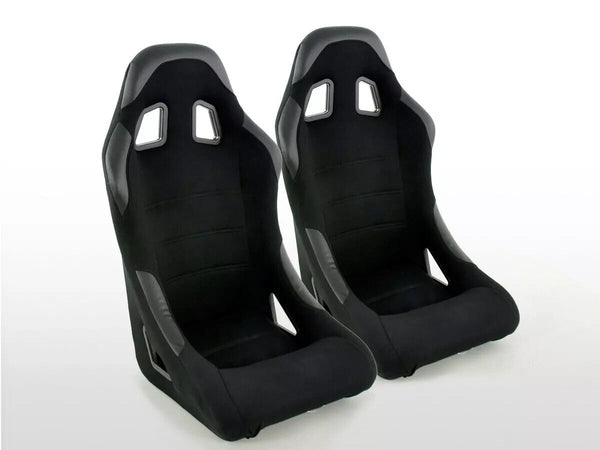 FK Pair Universal Fixed Back Motorsport Bucket Sports Seats Black Fabric Edition