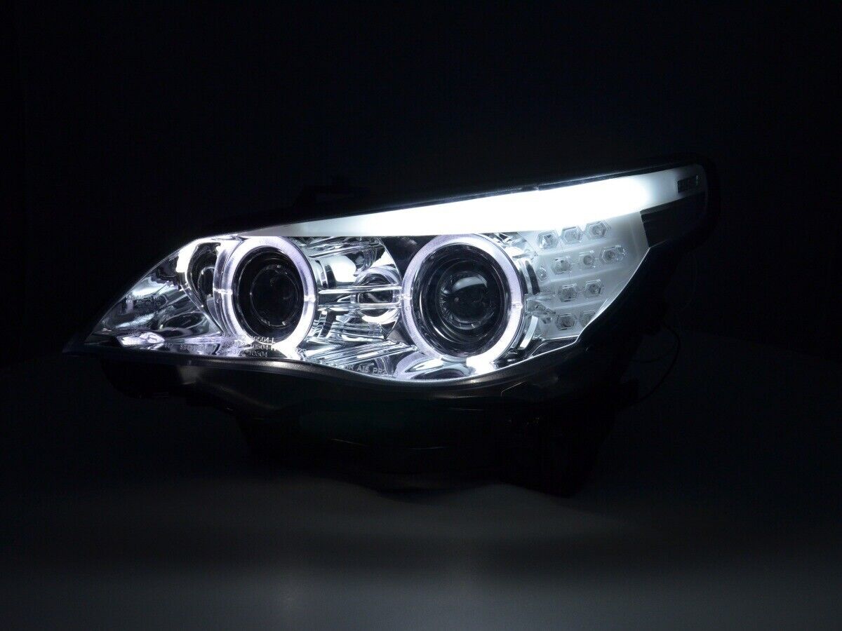 FK LED DRL Halogen Servo Headlights BMW 5-series E60 E61 03-07 Chrome LHD