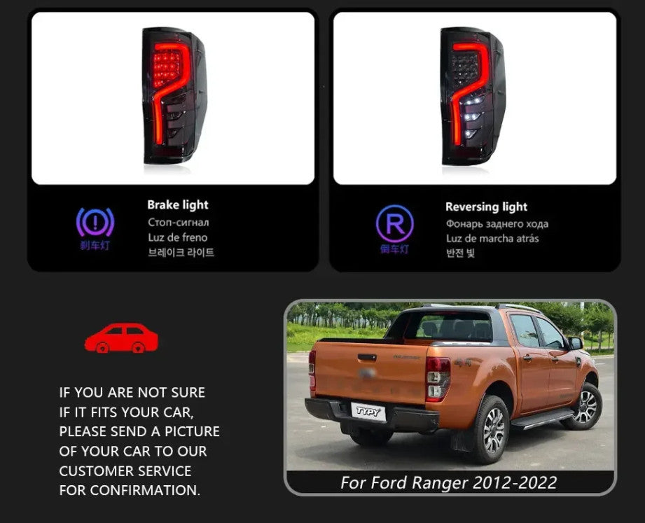 TYPY Pair Ford Ranger 12-22 LED Dynamic Rear Lights Tail Lamps Dynamic Tail LHD