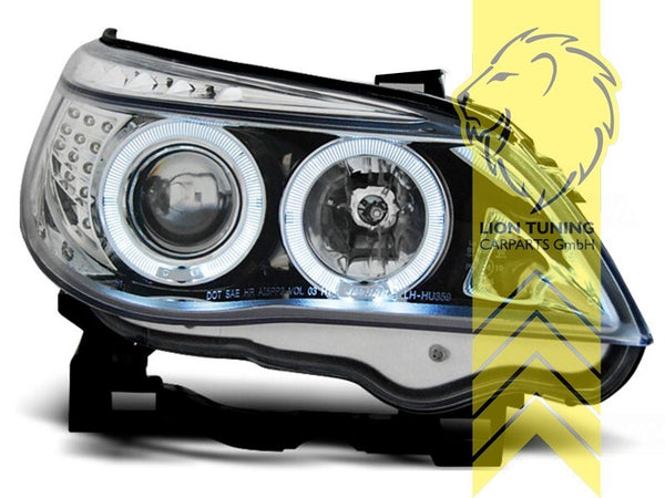LT LED DRL Halo Lightbar Headlights BMW E60 Sedan E61 Touring 03-07 chrome LHD
