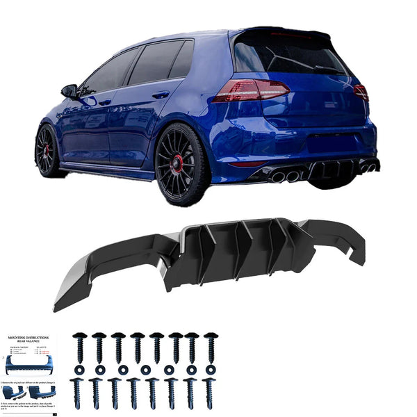 OW Rear Diffuser Valance VW Golf MK 7 R 13-16 Gloss Black ABS