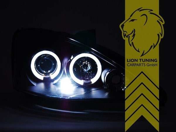 LT LED DRL Angel Eye Projector Headlights Ford Focus 1 MK1 01-04 Chrome LHD