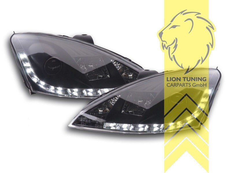 LT LED DRL Lightbar Headlights Ford Focus 1 DAW DBW DFW DNW HB SW Black LHD