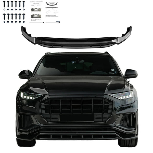 OW Front Bumper Lip Splitter Valance AUDI SQ8 / Q8 S-Line Mk1 18-23 Gloss Black