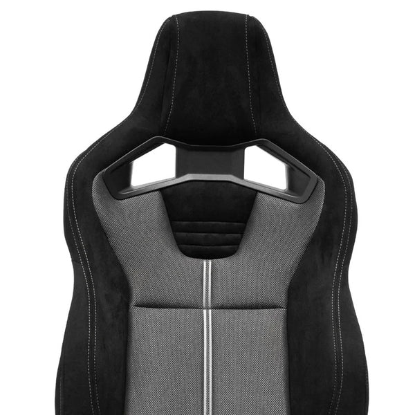 ATS x1 (Sold Individually) Universal Recline Bucket Seat ‎Black Suede + Grey Mesh Fabric + runners Car / 4x4 / Van / Camper / Race Sim