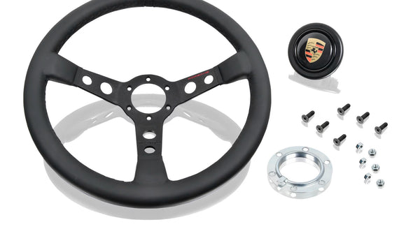 Genuine Porsche Momo Classic performance steering wheel black leather stitching