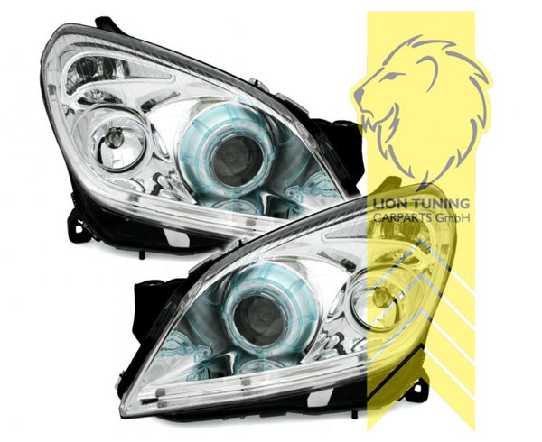 LT Set LED DRL Halo Lightbar Headlights Opel Vauxhall Astra H 04-10 Chrome LHD