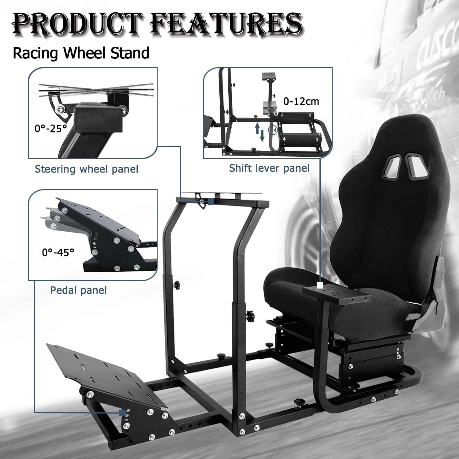 MNR Driving Game Sim Racing Frame Rig + Seat for Wheel Pedals Xbox PS PC