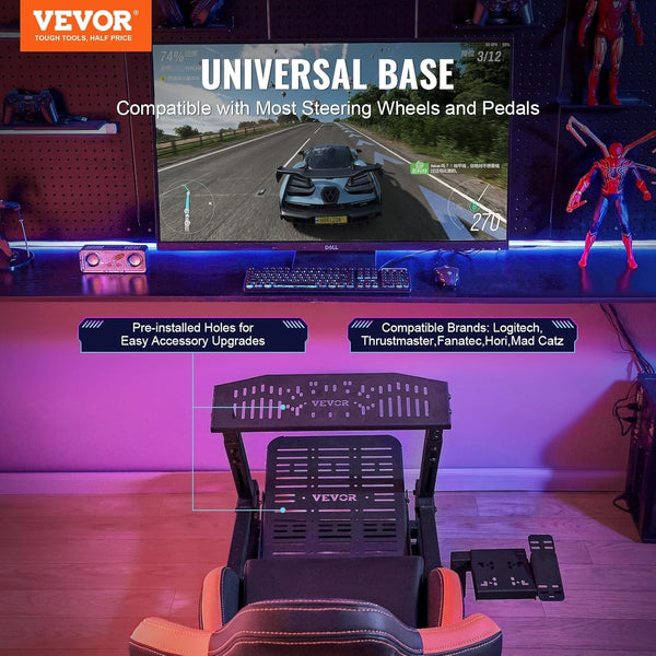 VVR Driving Game Sim Racing Frame Rig + Seat for Wheel Pedals Xbox PS PC