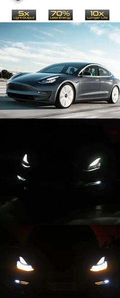 TYPY Pair 19-21 Tesla Model 3 Front Bumper LED DRL Turn Signal Fog Lights