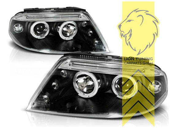 LT Pair Halogen H1 LED DRL Angel Halo Ring Headlights VW Passat 3BG B5 Black LHD