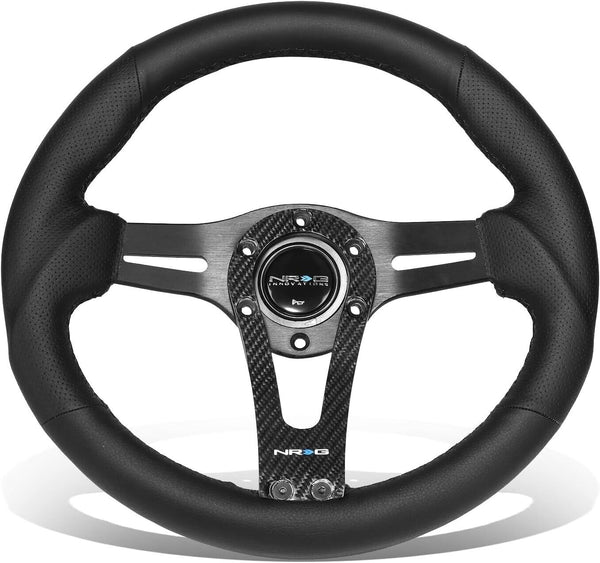 NRG Innovations ST-002RCF 320mm Leather Universal Steering Wheel Black Carbon Fibre Car Sim 70mm 6-Bolt