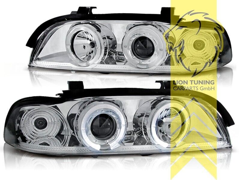 LT Pair LED DRL Halo Headlights BMW E39 95-00 Limo Touring H1 / H1 chrome LHD