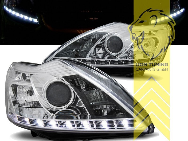 LT Pair LED DRL Lightbar Headlights Ford Focus 2 Facelift DA 08-11 chrome LHD