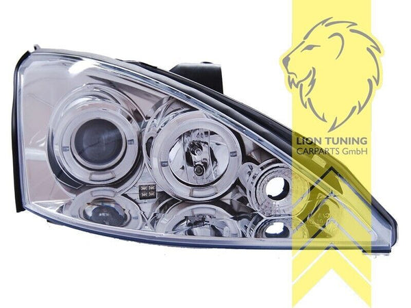 LT LED DRL Angel Eye Projector Headlights Ford Focus 1 MK1 01-04 Chrome LHD