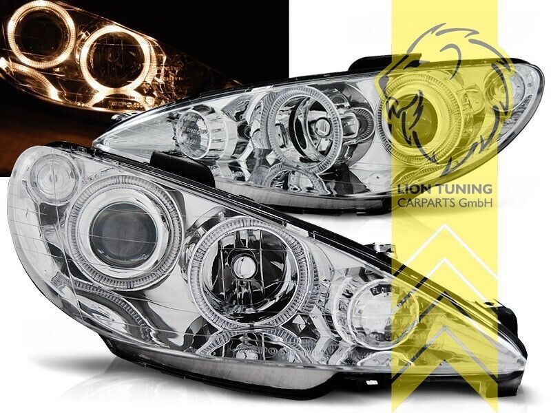 LT LED Halo Ring Headlights Peugeot 206 206CC CC Cabrio SW Break Chrome H7 LHD