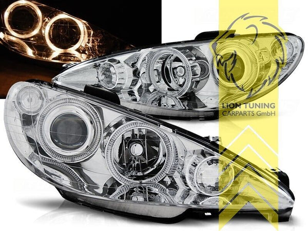 LT LED Halo Ring Headlights Peugeot 206 206CC CC Cabrio SW Break Chrome H7 LHD