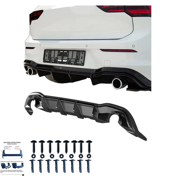 OW Rear Diffuser Valance VW Golf MK 8 GTI / R-Line 2020+ Gloss Black ABS