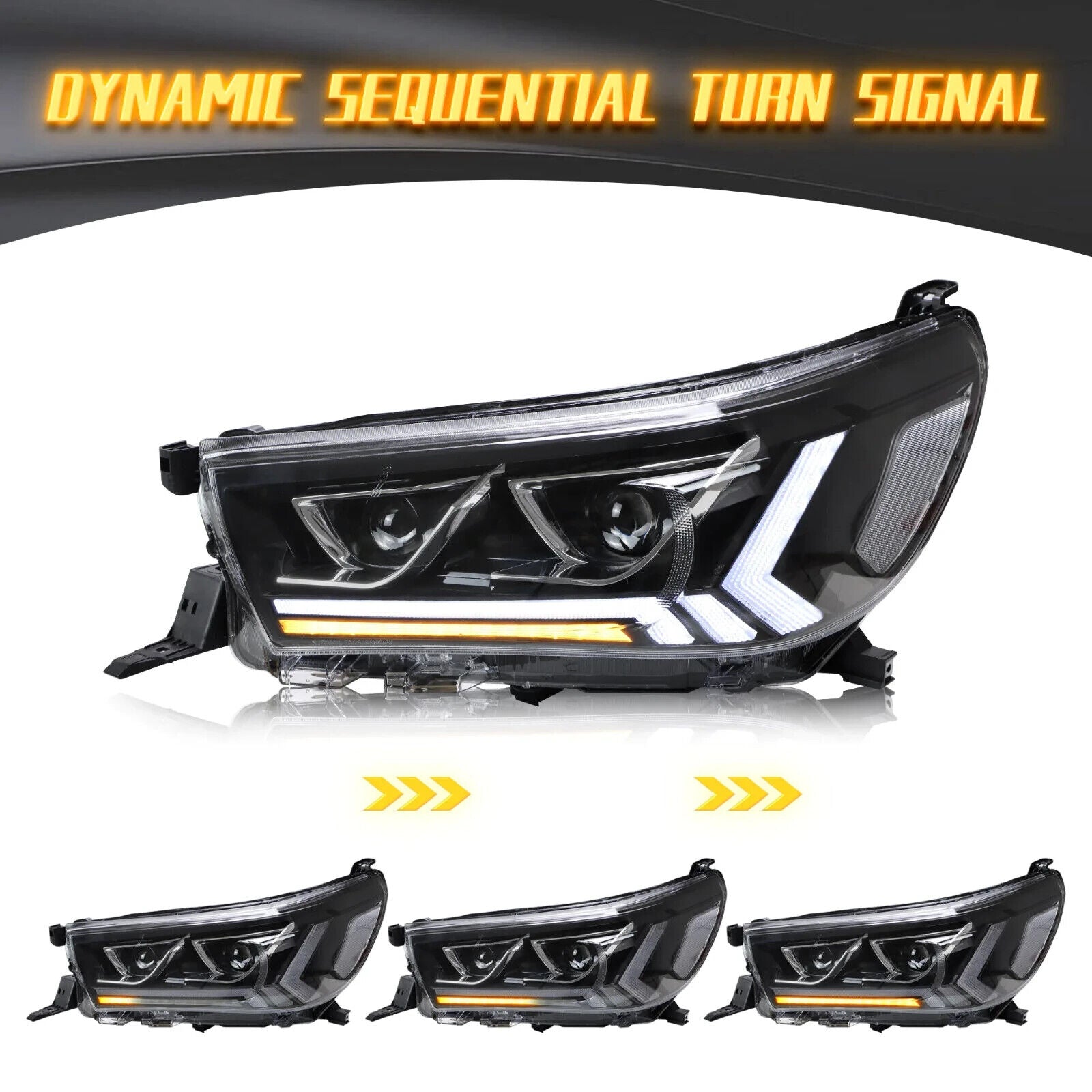 VLAND Toyota Hilux Revo 8 MK8 15-20 DYNAMIC WELCOME LED DRL Lightbar Headlights